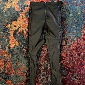 Faux leather lace up sides pants